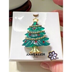 Anne Klein Lucite Christmas Tree Pin Brooch Gold Tone NEW IN GIFT BOX